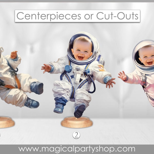 Space Moon Centerpieces | Astronaut Photo Centerpiece | Photo Face Centerpiece | Boy Girl Galaxy Party | Galaxy of Stars Centerpiece