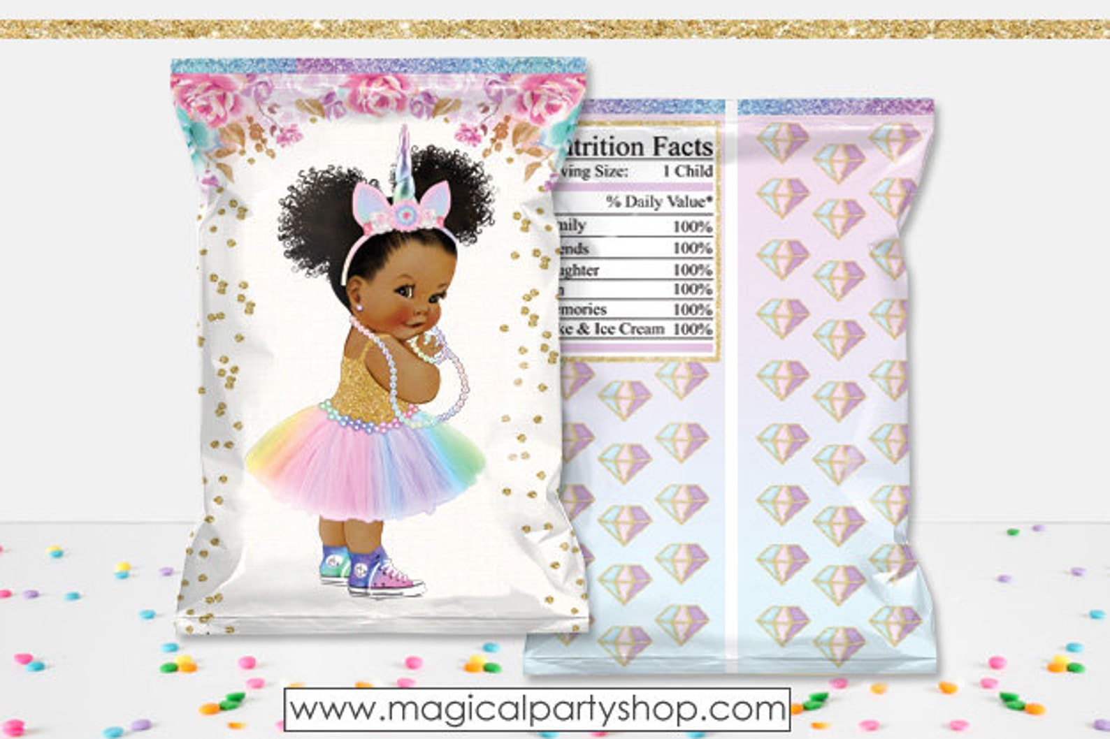 Unicorn Princess Printable Chip Bags Magical Rainbow Gold | Etsy