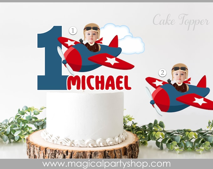 Airplane Cake Topper Time Flies Party Decorations Vintage Biplane Smash ...