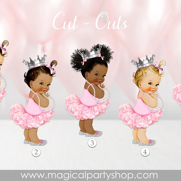 Baby Shower Centerpiece Princess Ballerina Pink silver Shoes & Crown Tutu | Vintage Baby Girl African American | silver and pink