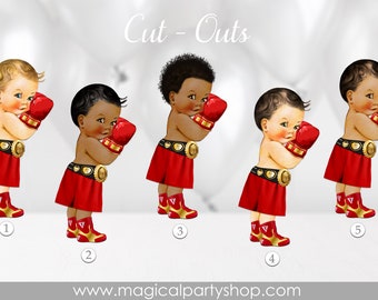 Red and Gold Boxing Prince African American | Red Boxing Birthday Cupcake Toppers | Red and Gold Prince Centerpiece | Boxing Baby Shower