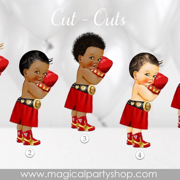 Red and Gold Boxing Prince African American | Red Boxing Birthday Cupcake Toppers | Red and Gold Prince Centerpiece | Boxing Baby Shower