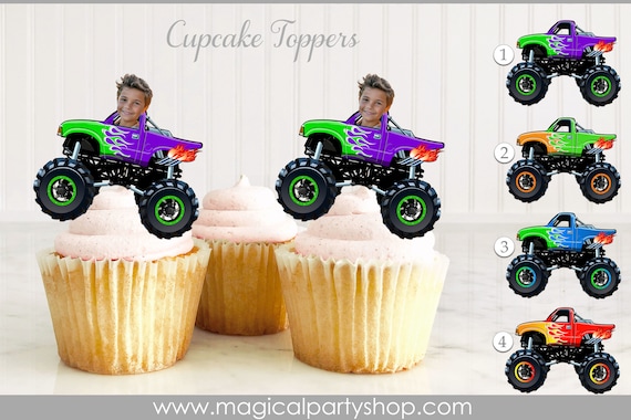 Monster Truck Cupcake Toppers | Photo Cupcake Toppers | Monster Truck | Monster Truck Birthday |  Monster Truck Party Decorations