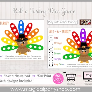Roll A Turkey Dice Game | Thanksgiving Party Game | Classroom Party Game | Printable Thanksgiving Game | Two Games Included