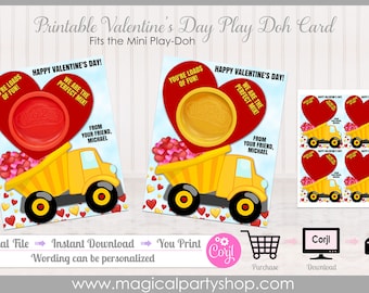 Construction Truck Play-Doh Valentines Gift Card | Printable Class Valentine Day Gifts | Playdoh Gift | Dump Truck | Valentines Class Party