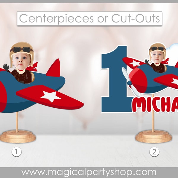 Airplane Birthday  Centerpieces | Airplane Birthday  Photo Centerpiece | Photo Face Centerpiece | Aviator | Airplane Party Decorations