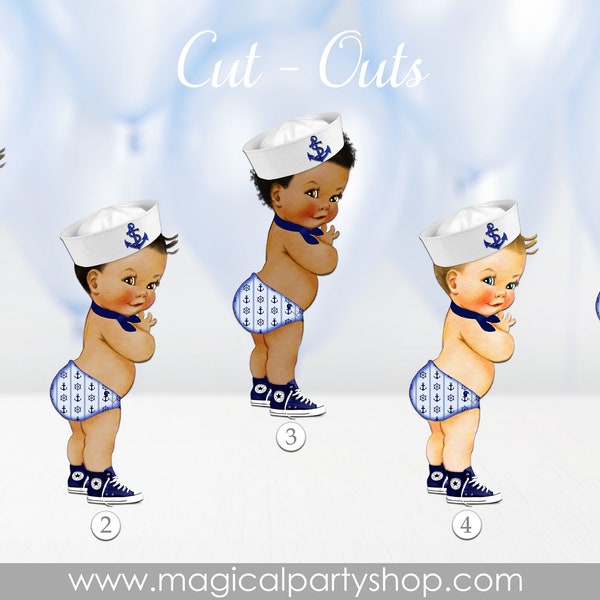 Sailor Nautical Little Prince Sailor Navy Prince African American | Navy Blue Baby Shower Cupcake Toppers | Blue Prince Centerpiece | Boy