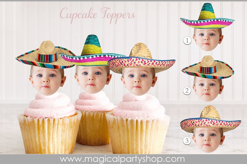 Mexican Fiesta Sombrero Maracas Birthday Cupcake Toppers Sombrero Picture Cupcake Toppers Fiesta Birthday Party Decorations image 1