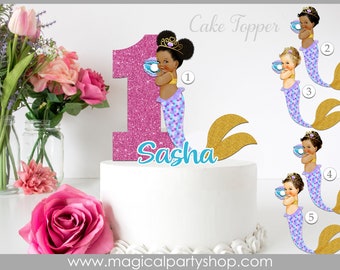 Mermaid Cake Topper | Mermaid Birthday Party | Vintage Baby Girl African American