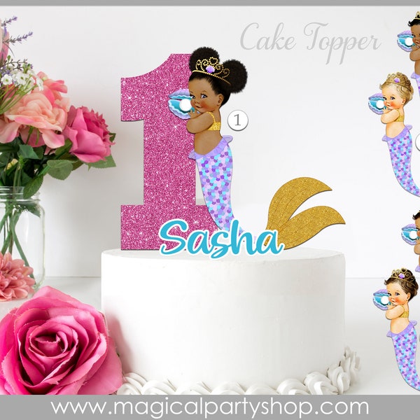 Mermaid Cake Topper | Mermaid Birthday Party | Vintage Baby Girl African American