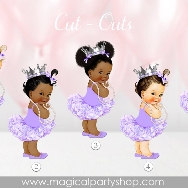 Baby Shower Centerpiece Princess Ballerina Purple and Pearls & Silver Crown Tutu | Vintage Baby Girl African American | Purple Shoes