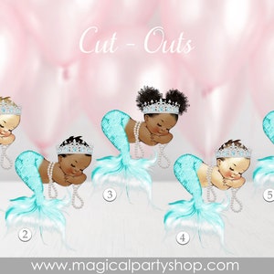 Baby Shower Centerpiece Mermaid Princess  | Vintage Baby Girl African American | Turquoise and Silver