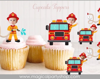 Firefighter Cupcake Toppers | Fireman Cupcake Toppers | Firefighter | Fireman Birthday | First Birthday | Photo Cupcake Toppers | Firetruck