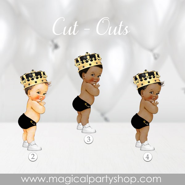 Black and Gold Prince African American | Royal Blue Baby Shower Cupcake Toppers | Black and Gold Prince Centerpiece