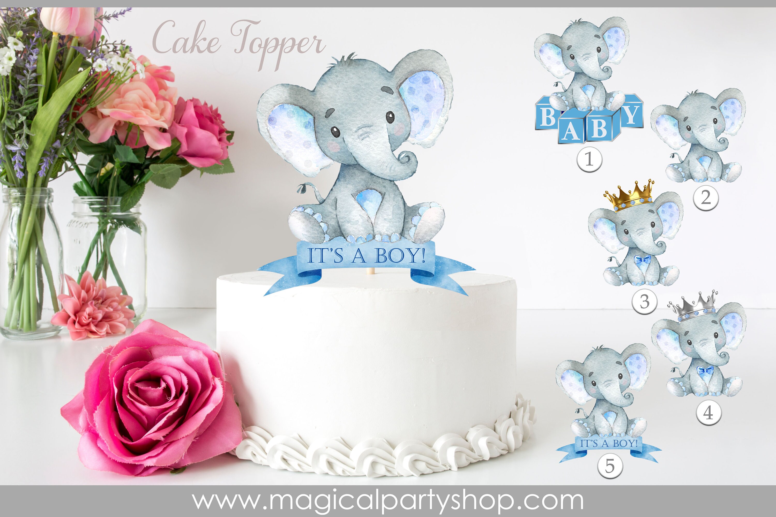 Elephant Cake Topper Elephant, Giraffe, Lion Baby Shower Party