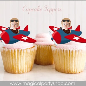 Airplane Birthday Cupcake Toppers | Photo Cupcake Toppers | Aviator | Airplane Birthday |  Airplane Party Decorations | First Birthday Party