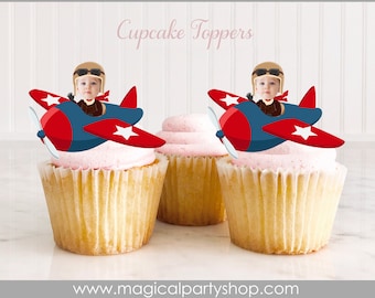 Airplane Birthday Cupcake Toppers | Photo Cupcake Toppers | Aviator | Airplane Birthday |  Airplane Party Decorations | First Birthday Party