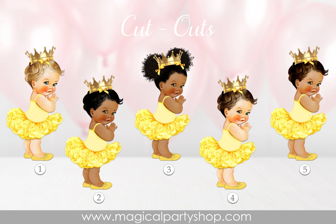Baby Shower Centerpiece Princess Ballerina Yellow Tutu and Gold Crown ...