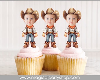 Rodeo Cupcake Birthday Cupcake Toppers | Photo Cupcake Toppers | Cowboy Party | Cowboy Birthday |  Wild West First Rodeo Party Decorations