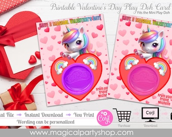 Valentijnsdag Magische Eenhoorn Play-Doh Valentijnsdag Cadeaukaart | Afdrukbare klasse Valentijnsdagcadeaus | Playdoh-cadeau | Valentijnsklasfeest