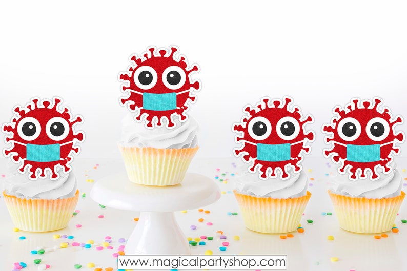 Quarantine Birthday Cupcake Toppers Virus Cupcake Toppers image 0