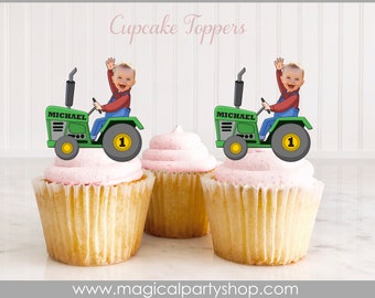 Tractor Farmer Birthday Cupcake Toppers | Photo Cupcake Toppers | Construction | Tractor Farmer Birthday |  Construction Party Decorations