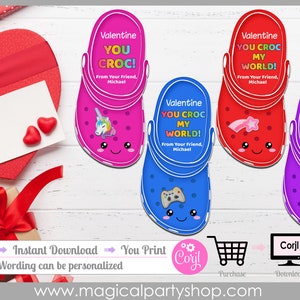 Valentinstag Schuh Charm | Valentine Printable für Kinder Klassenzimmer Party | Valentinstag Mitbringsel | Schule Valentines | Clog Schuh Charms