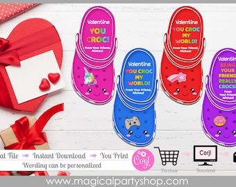 Valentines Day Shoe Charm | Valentine Printable for Kids Classroom Party | Valentines Party Favor | School Valentines | Clog Shoe Charms