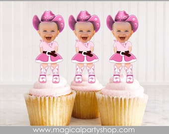 Rodeo Cupcake Birthday Cupcake Toppers | Photo Cupcake Toppers | Cowgirl Party | Cowgirl Birthday |  Wild West First Rodeo Party Decorations