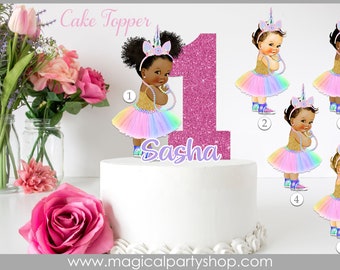 Gâteau arc-en-ciel licorne | Fête d'anniversaire Licorne | vintage bébé fille afro-américaine
