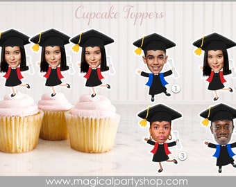 Décorations pour cupcakes avec photo de remise des diplômes | Décorations de cupcakes avec photo personnalisée | Décorations de fin d'études | Cadeaux pour diplômés | Gâteau de remise des diplômes