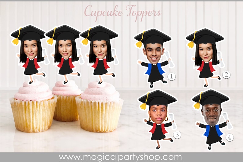 Graduation Photo Cupcake Toppers Custom Photo Face Cupcake Toppers Graduation Decorations Graduate Party Favors Graduation Cake image 1