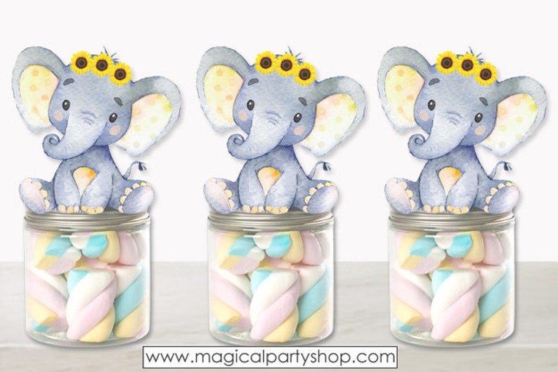 Elephant Baby Sunflower Shower Party Favors Yellow Elephants Etsy