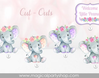 Elephant Baby Shower Centerpiece | Elephant Party Decor | Elephant Cupcake Toppers | Girl Baby Shower