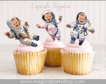 Space Moon Cupcake Toppers | Astronaut Photo Cupcake Topper | Photo Face Cupcake Topper | Boy Girl Galaxy Party | Galaxy of Stars Cupcake