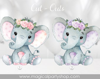 Elephant Baby Shower Centerpiece | Elephant Party Decor | Elephant Cupcake Toppers | Girl Baby Shower | Sunflowers