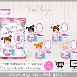 Spa Princess Printable Chip Bags | Spa party decor | Choose your girl | Spa Party Favors | Spa Party | Digital Instant Download | Spa Party