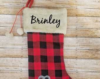 Personalized Pet Christmas Stocking, Buffalo Plaid Stocking, Dog Stocking, Pet Stockings, Buffalo Plaid Fur Cuff Stocking, Dog Stocking