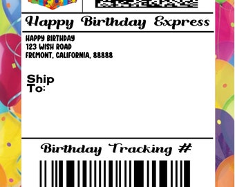 Happy birthday fake shipping labels, happy birthday express shipping