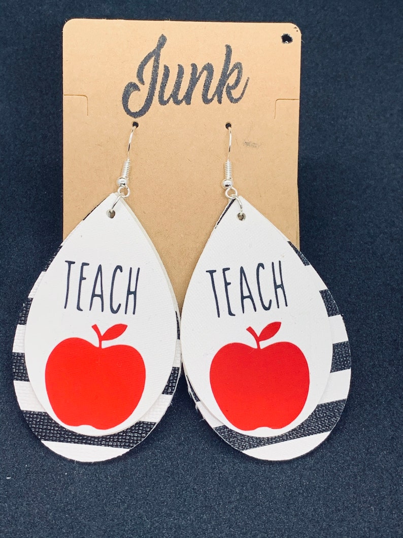 Rae Dunn Inspired Teacher Earrings. Teach Apple Faux Leather Etsy