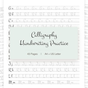 Oefenbladen voor cursief kalligrafie | Oefenboek voor het overtrekken van letters | Oefeningen voor het schrijven van woorden en zinnen | Afdrukbare PDF | Lettertype Mon