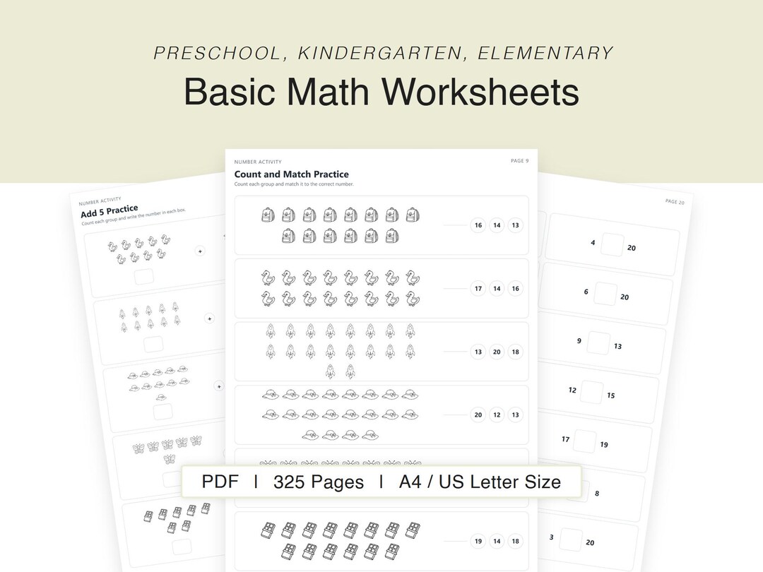 Basic Math Worksheets Bundle | Preschool Kindergarten Early Elementary ...
