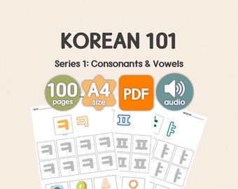 Korean Alphabet Workbook for Beginners & Kids: Audio QR Included | Hangul Consonants + Vowels | Printable PDF Digital Download
