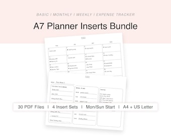 Horizontal A7 Planner Inserts Bundle | Basic Monthly Weekly Expense Tracker | Printable A7 Binder Pages | A4 Letter PDF