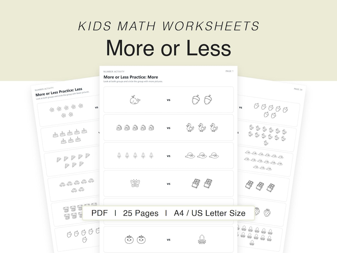 More and Less Worksheets | Preschool, Kindergarten and Elementary ...