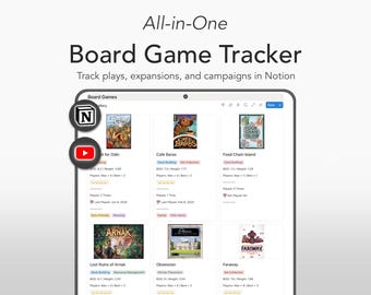 Notion Board Game Tracker / Tracker tutto in uno per collezioni, campagne e registro di gioco / Statistiche, valutazioni, espansioni / Download digitale