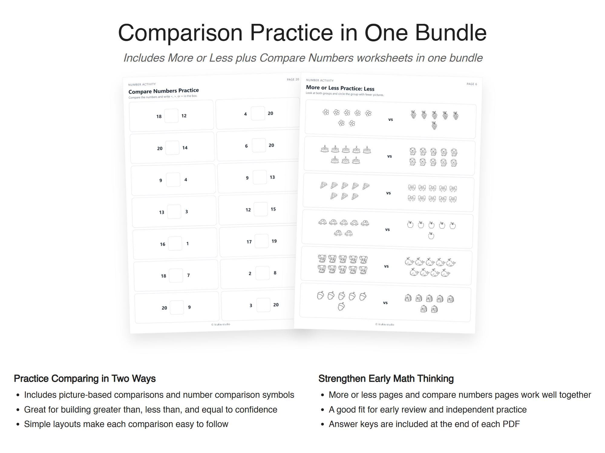 Basic Math Worksheets Bundle | Preschool Kindergarten Early Elementary ...