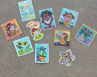 10 Fun Art  Stickers   Assorted designs  / inspirational. Heart. Flowers