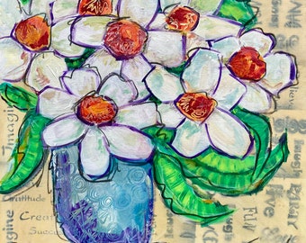 Painting/ Daisies / mixed media art