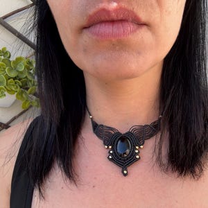 Macrame necklace, black macrame choker, boho necklace